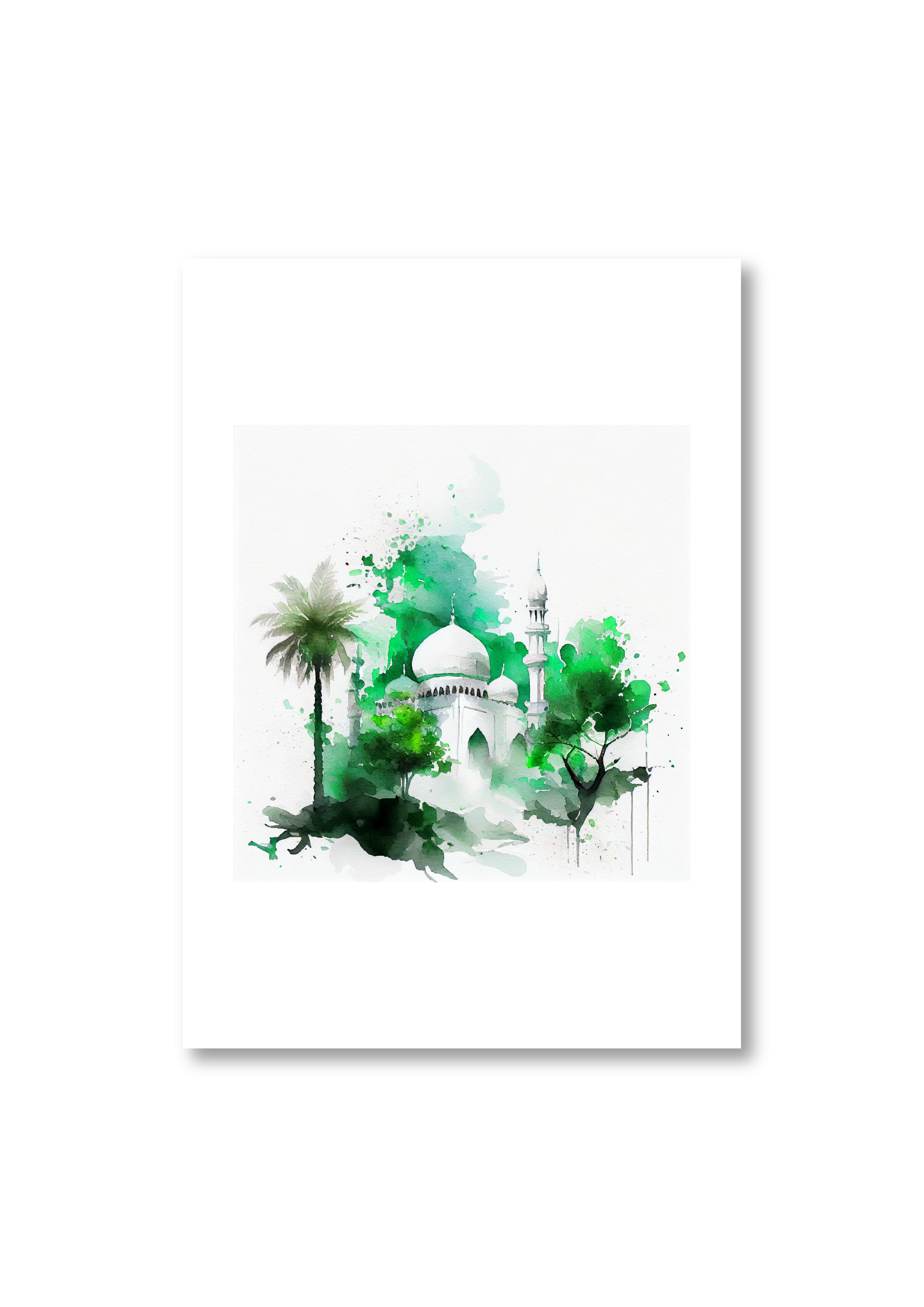 Islamic Green Mosque watercolour Painting Poster - Peaceful Arts UK