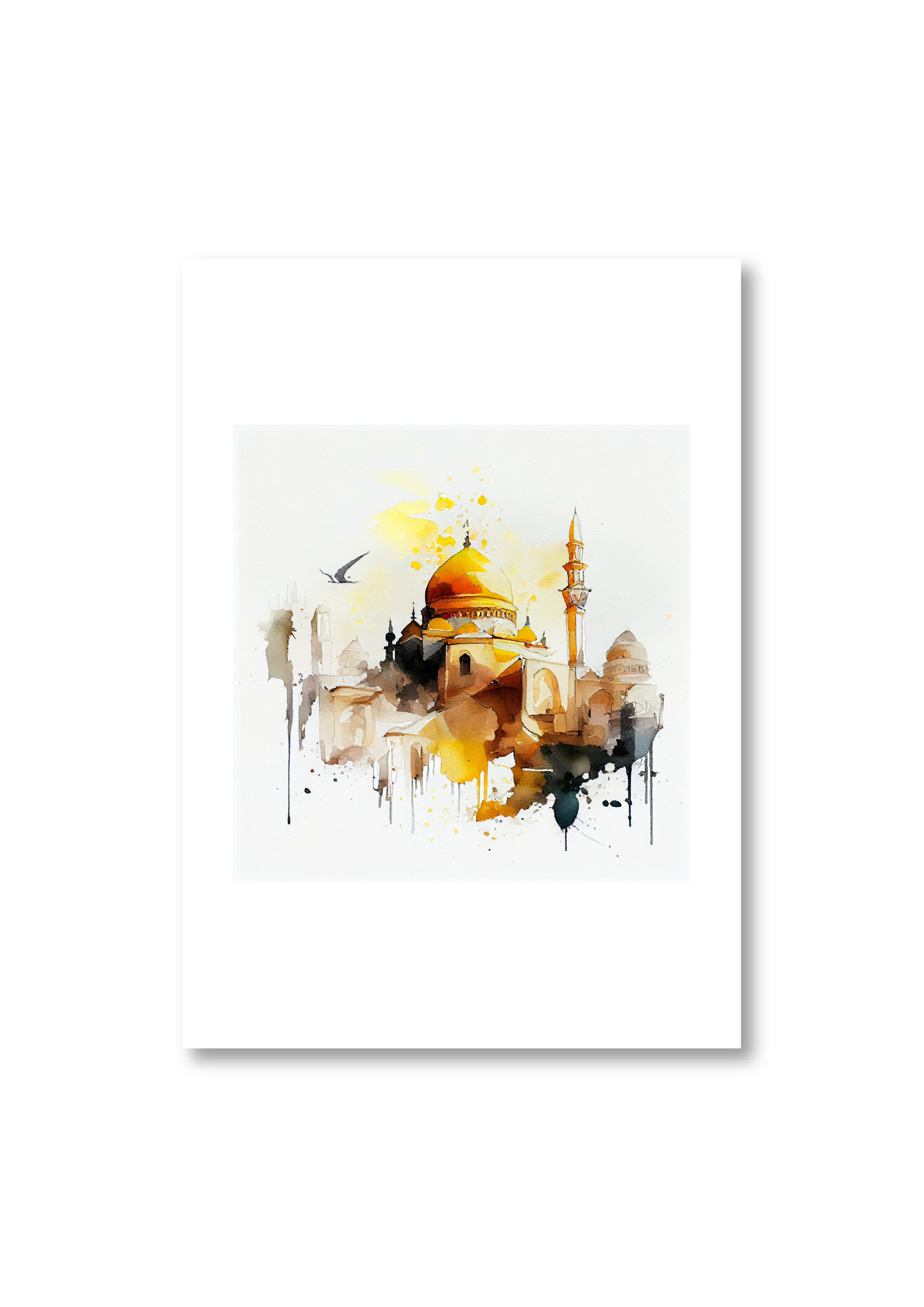 Islamic Gold Mosque watercolour Painting Poster - Peaceful Arts UK
