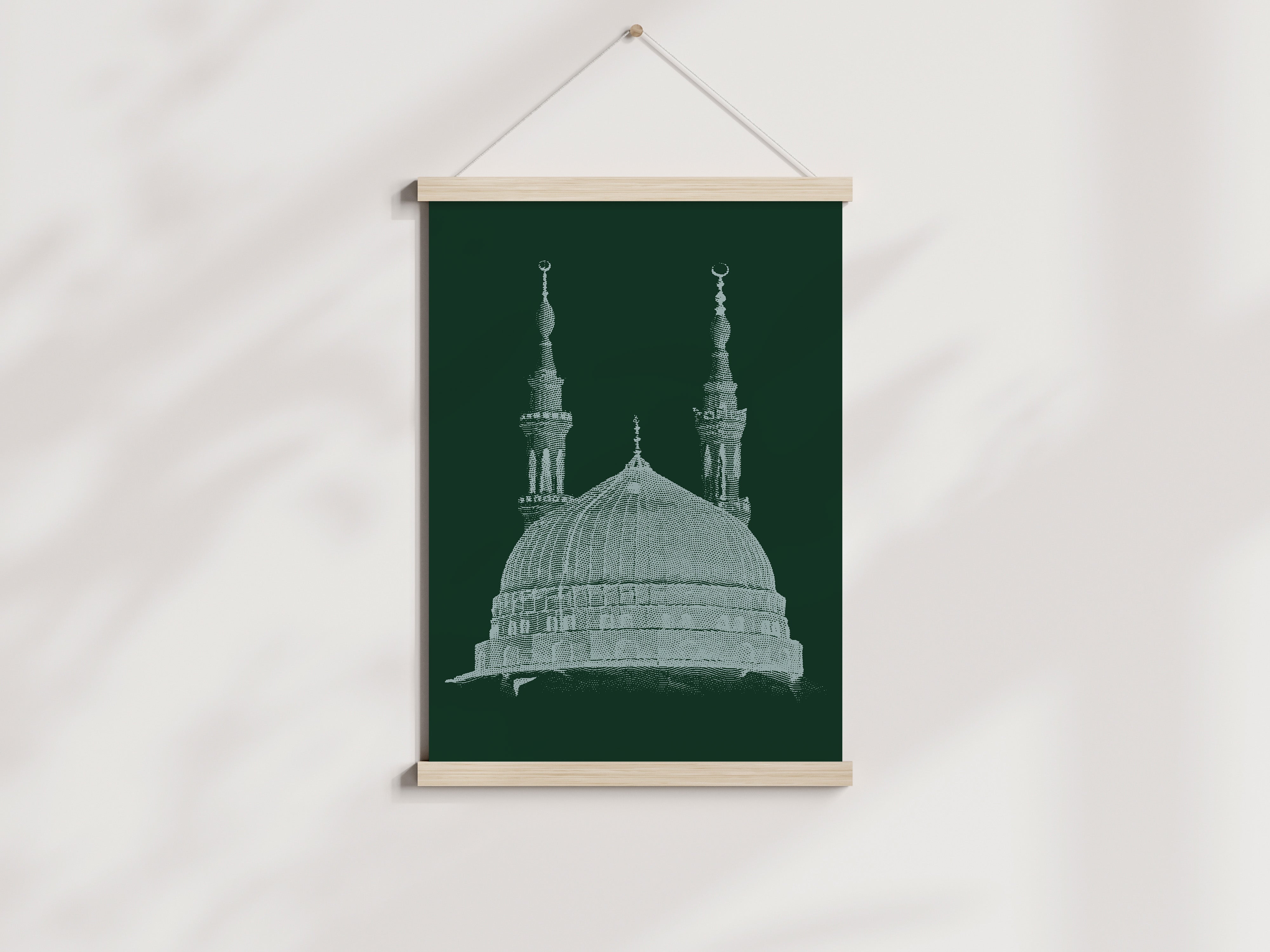Green Masjid Nabawi Sketch Poster Hanger - Peaceful Arts UK