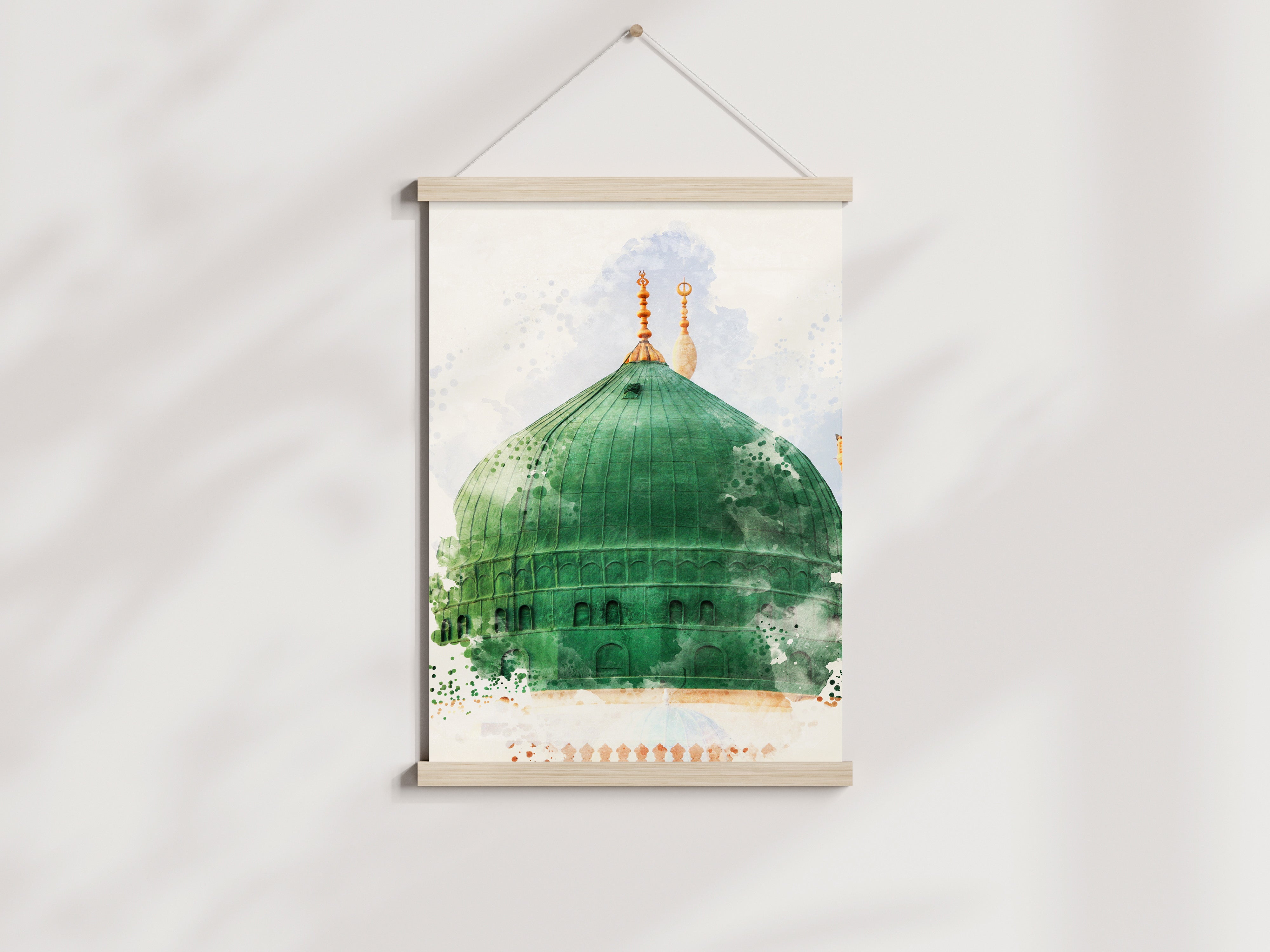 Green Mosque Watercolor Painting effect Islamic Art Poster Hanger - Peaceful Arts UK