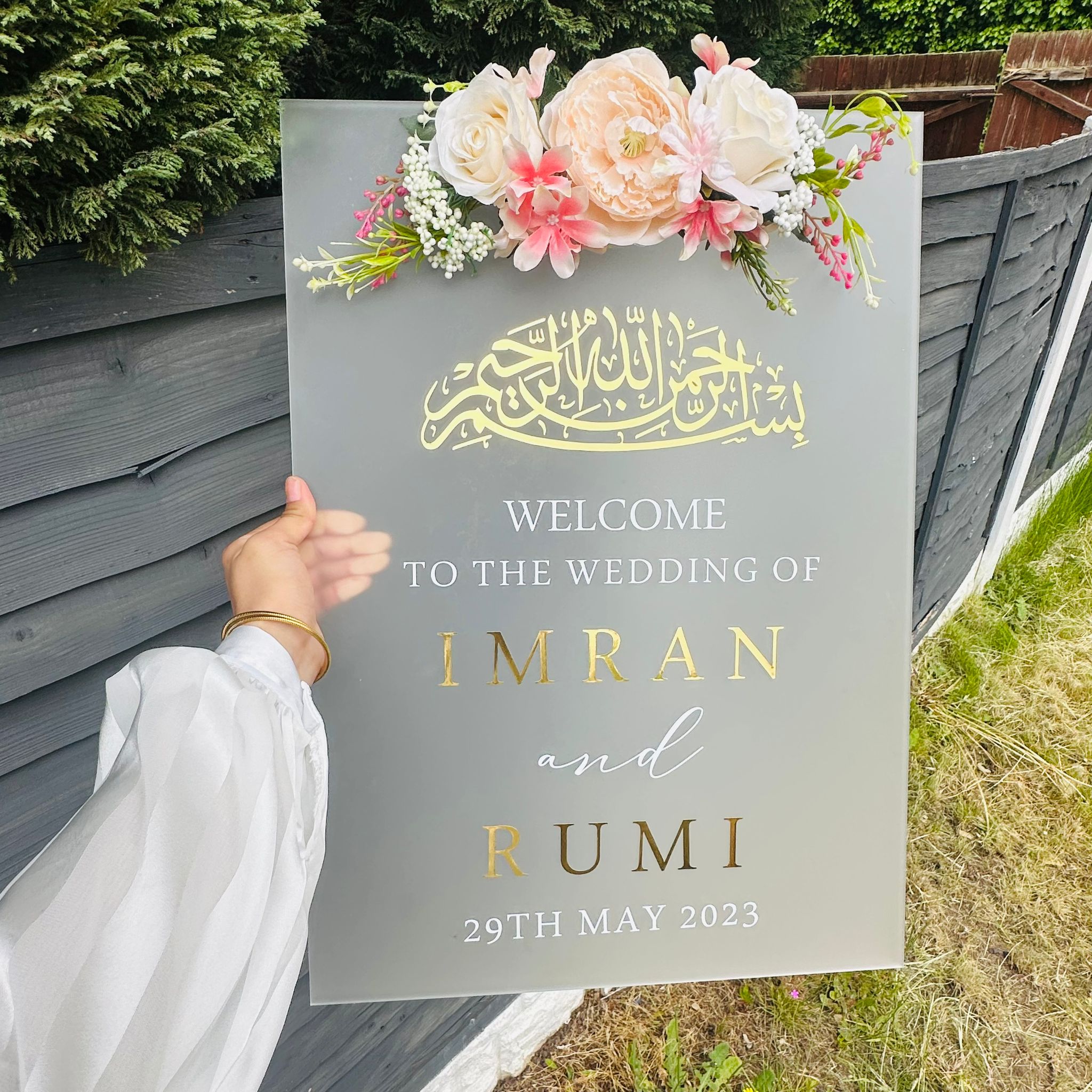 Personalised Handmade Frosted Welcome Sign A1/A2/A3 Large - Weddings /Nikkah/ Parties - Peaceful Arts UK