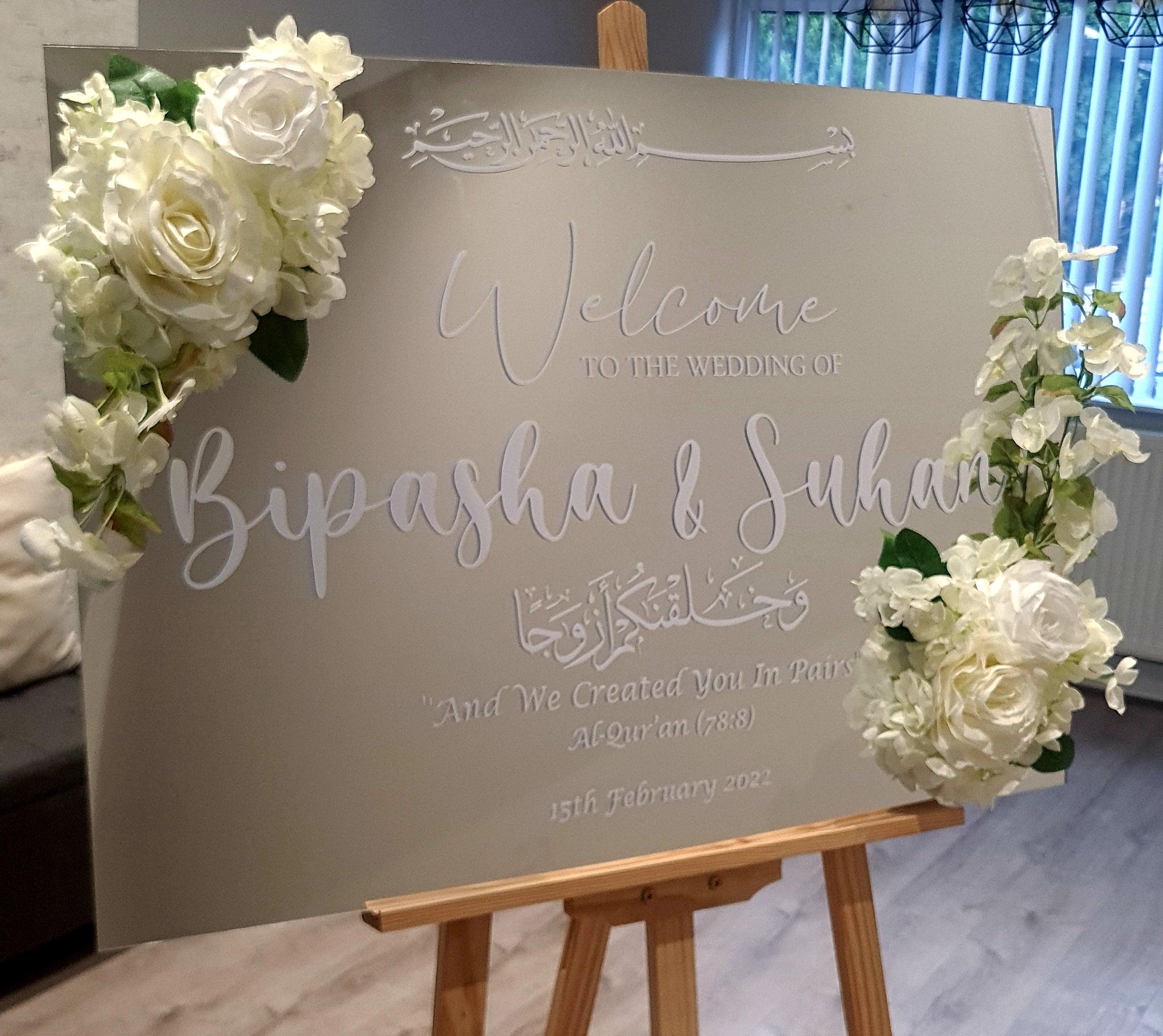 Personalised Acrylic Mirror Welcome Wedding Sign | Event sign | Party sign | mirror Effect - Peaceful Arts
