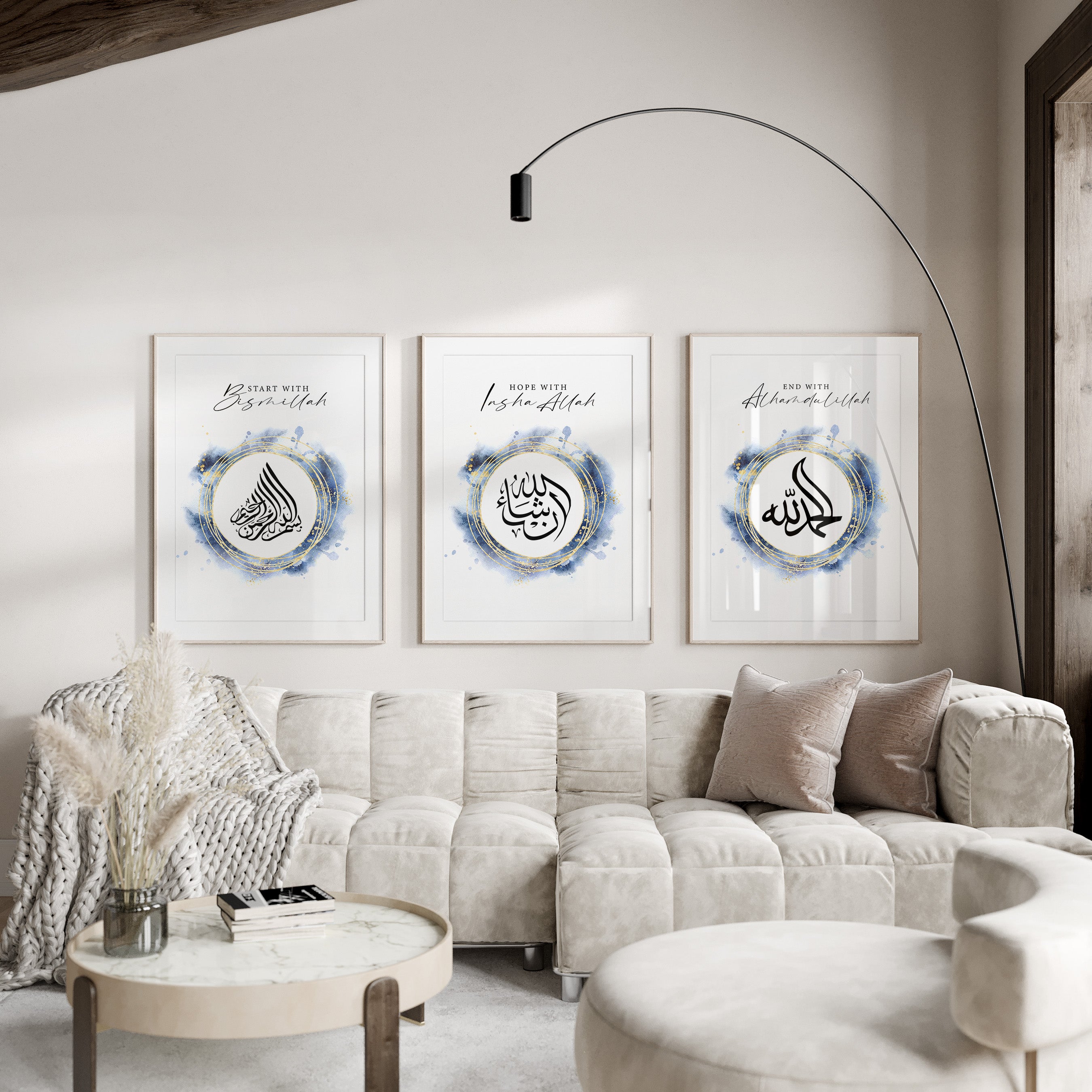 Set of 3 Start with Bismillah | Hope with InshaAllah | End with Alhamdulillah | Islamic Wall art | Decor - Peaceful Arts ltd