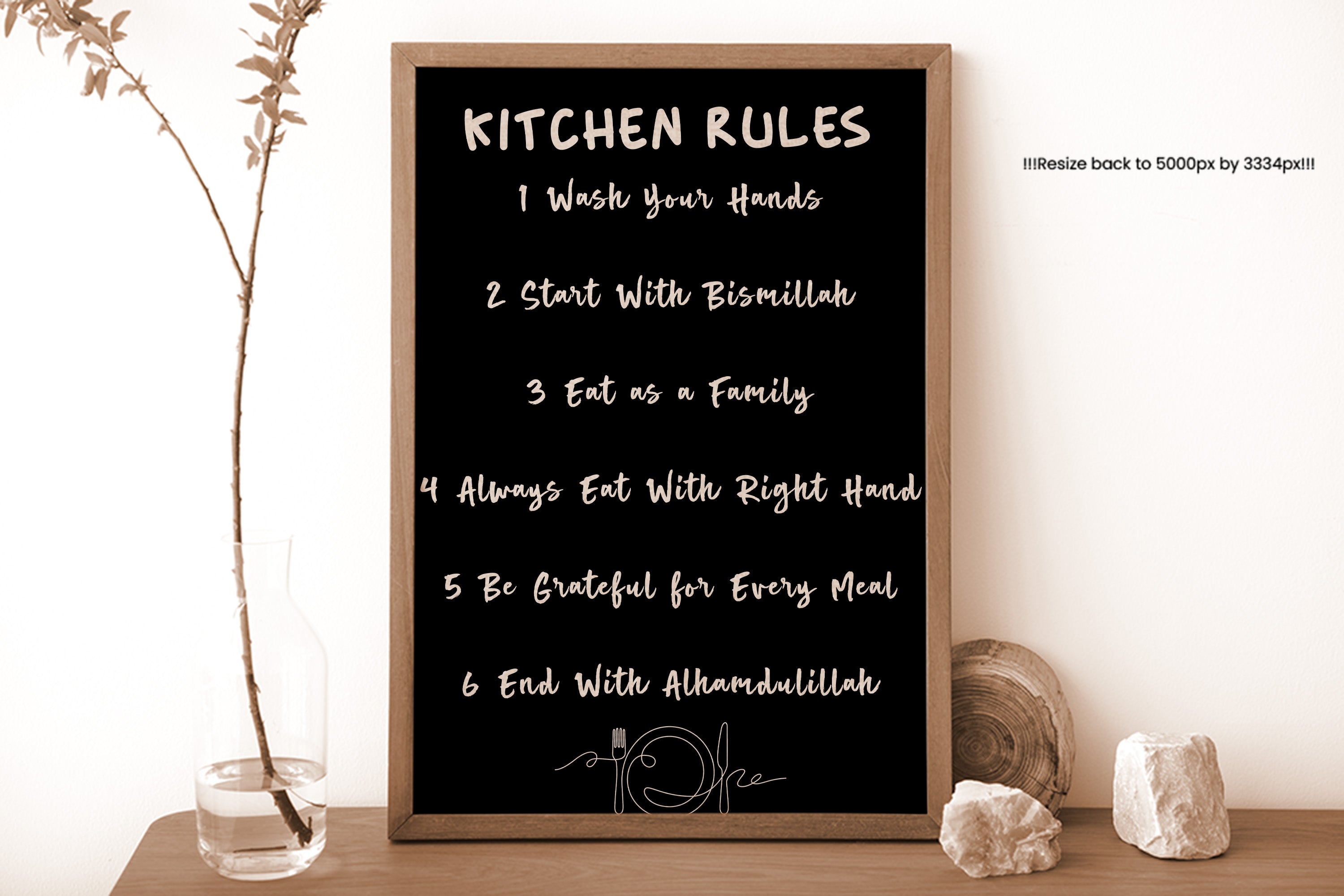 Black & White Chalk Effect Kitchen Rules Poster Kitchen Dining Room Islamic Wall Prints - Peaceful Arts ltd